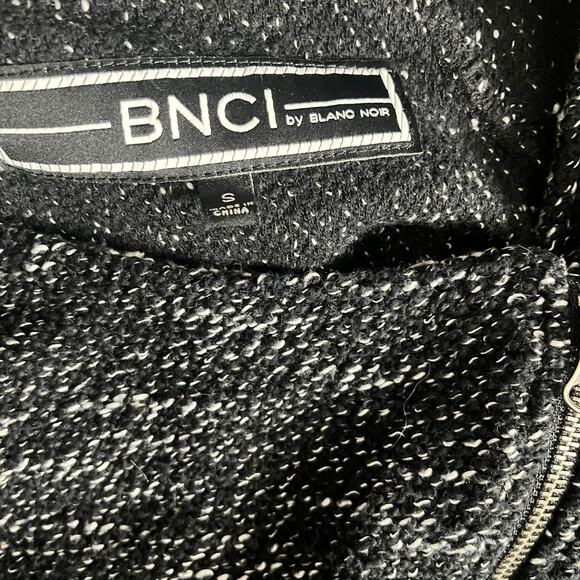 BNCI by Blanc Noir Sweater JKT Womens Small Black White Tweed Moto Asymmetrical - Picture 5 of 8